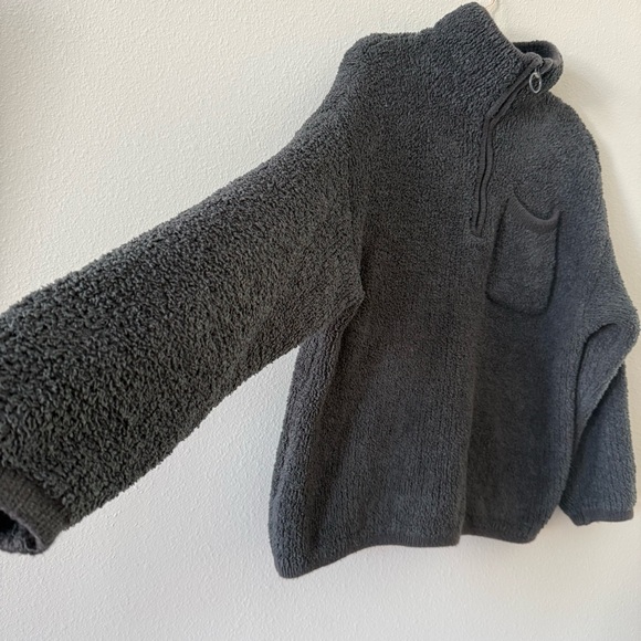 Aerie Dream Sherpa Charcoal Fleece Quarter Zip Soft Sweater Medium - Picture 3 of 7